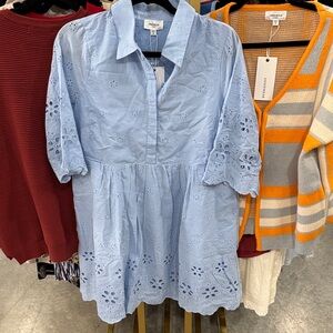 Anniewear Light Blue Eyelet Cotton Shirt Dress